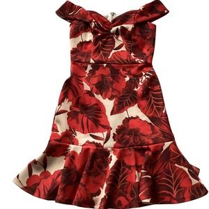 Boston Proper Floral‎ Dress Red Sleeveless Off the Shoulder Flounce Size 4